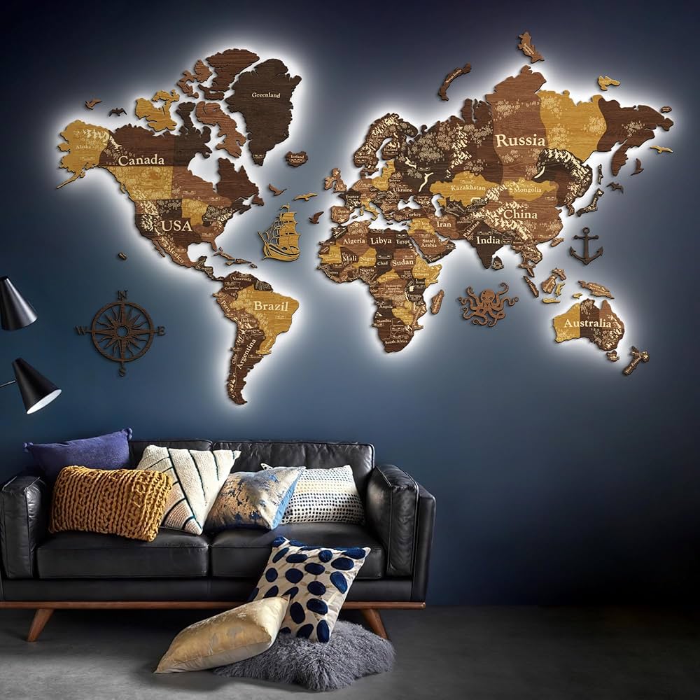 Amazon.com: JustLikeWood 98.4x59″ LED 3D Wooden World Map